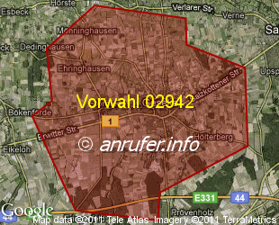 Vorwahlkarte 02942 – Geseke