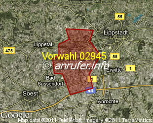 Vorwahlkarte 02945 – Lippstadt-Benninghausen