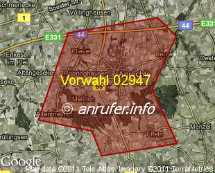 Vorwahlkarte 02947 – Anröchte