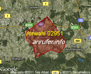 Vorwahlkarte 02951 – Büren