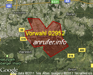 Vorwahlkarte 02952 – Rüthen