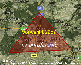 Vorwahlkarte 02957 – Wünnenberg-Haaren