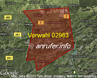 Vorwahlkarte 02963 – Brilon-Messinghausen