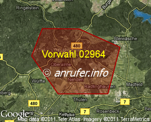 Vorwahlkarte 02964 – Brilon-Alme