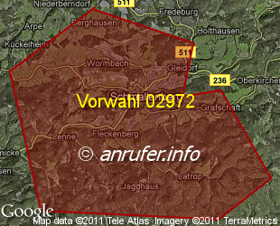 Vorwahlkarte 02972 – Schmallenberg