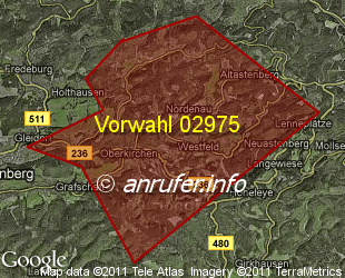Vorwahlkarte 02975 – Schmallenberg-Oberkirchen