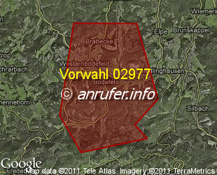 Vorwahlkarte 02977 – Schmallenberg-Bödefeld