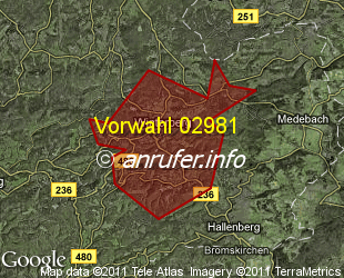 Vorwahlkarte 02981 – Winterberg Westf