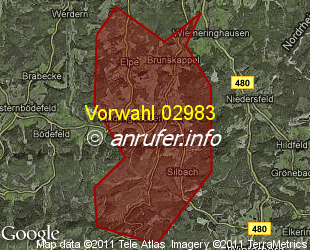 Vorwahlkarte 02983 – Winterberg-Siedlinghausen
