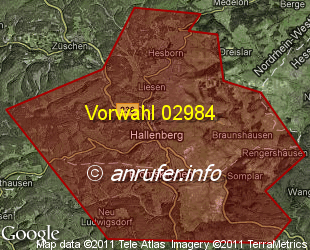 Vorwahlkarte 02984 – Hallenberg