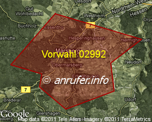 Vorwahlkarte 02992 – Marsberg