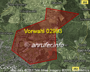 Vorwahlkarte 02993 – Marsberg-Canstein