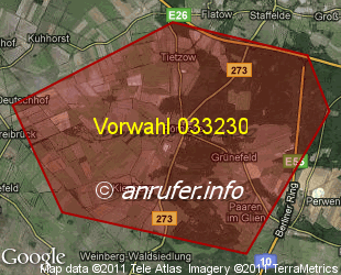 Vorwahlkarte 033230 – Börnicke Kr Havelland