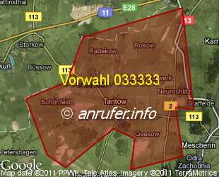 Vorwahlkarte 033333 – Tantow