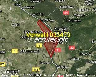 Vorwahlkarte 033479 – Küstrin-Kietz