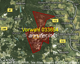 Vorwahlkarte 033654 – Fünfeichen