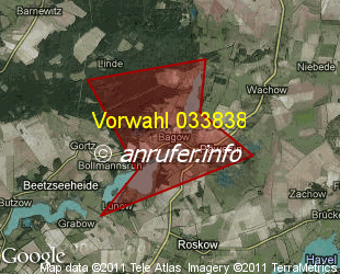 Vorwahlkarte 033838 – Päwesin