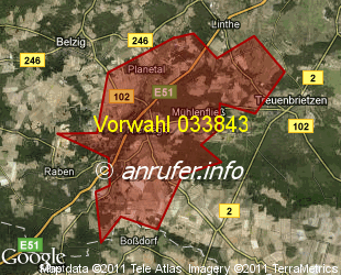 Vorwahlkarte 033843 – Niemegk