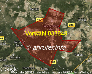 Vorwahlkarte 033849 – Wiesenburg Mark