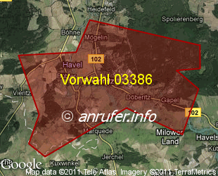 Vorwahlkarte 03386 – Premnitz