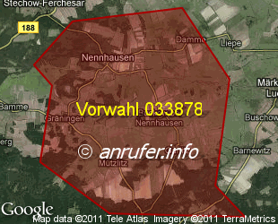 Vorwahlkarte 033878 – Nennhausen