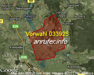 Vorwahlkarte 033925 – Wustrau-Altfriesack