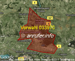 Vorwahlkarte 033970 – Neustadt Dosse