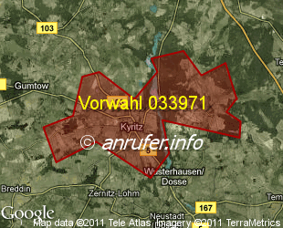 Vorwahlkarte 033971 – Kyritz Brandenb