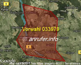 Vorwahlkarte 033979 – Wusterhausen Dosse