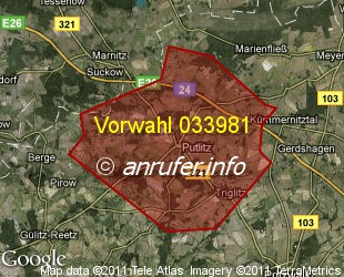 Vorwahlkarte 033981 – Putlitz