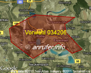 Vorwahlkarte 034206 – Rötha