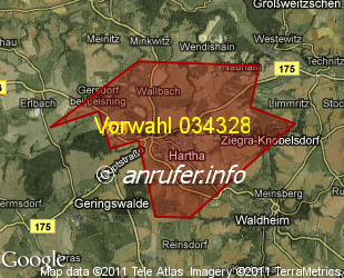 Vorwahlkarte 034328 – Hartha b Döbeln