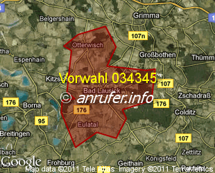 Vorwahlkarte 034345 – Bad Lausick