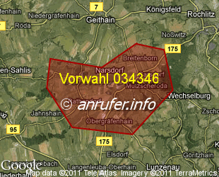 Vorwahlkarte 034346 – Narsdorf