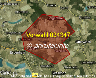 Vorwahlkarte 034347 – Oelzschau  b Borna