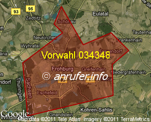 Vorwahlkarte 034348 – Frohburg