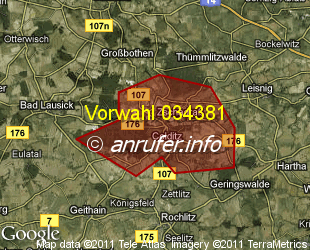 Vorwahlkarte 034381 – Colditz