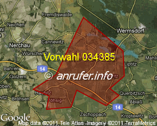 Vorwahlkarte 034385 – Mutzschen