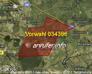 Vorwahlkarte 034386 – Dürrweitzschen b Grimma