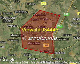 Vorwahlkarte 034445 – Stößen