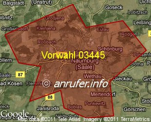 Vorwahlkarte 03445 – Naumburg Saale
