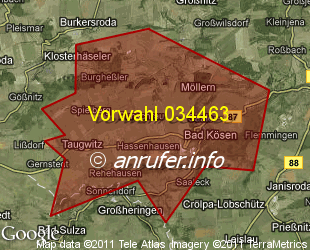 Vorwahlkarte 034463 – Bad Kösen
