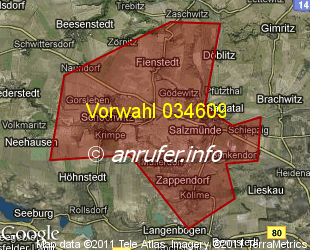 Vorwahlkarte 034609 – Salzmünde