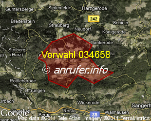 Vorwahlkarte 034658 – Hayn Harz