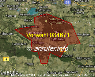 Vorwahlkarte 034671 – Bad Frankenhausen Kyffhäuser