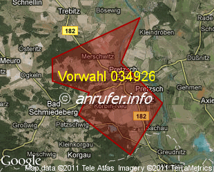 Vorwahlkarte 034926 – Pretzsch Elbe