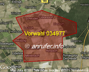 Vorwahlkarte 034977 – Quellendorf