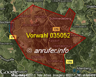 Vorwahlkarte 035052 – Kipsdorf Kurort