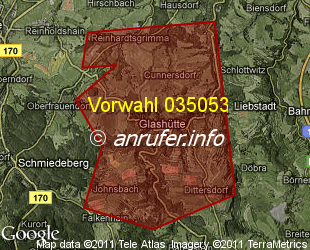 Vorwahlkarte 035053 – Glashütte Sachs