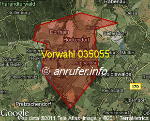 Vorwahlkarte 035055 – Höckendorf b Dippoldiswalde